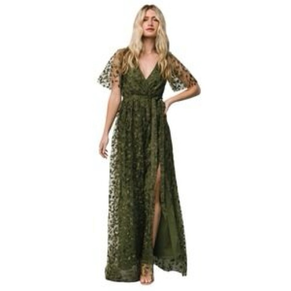 Baltic Born Olive Green Lace Maxi Dress